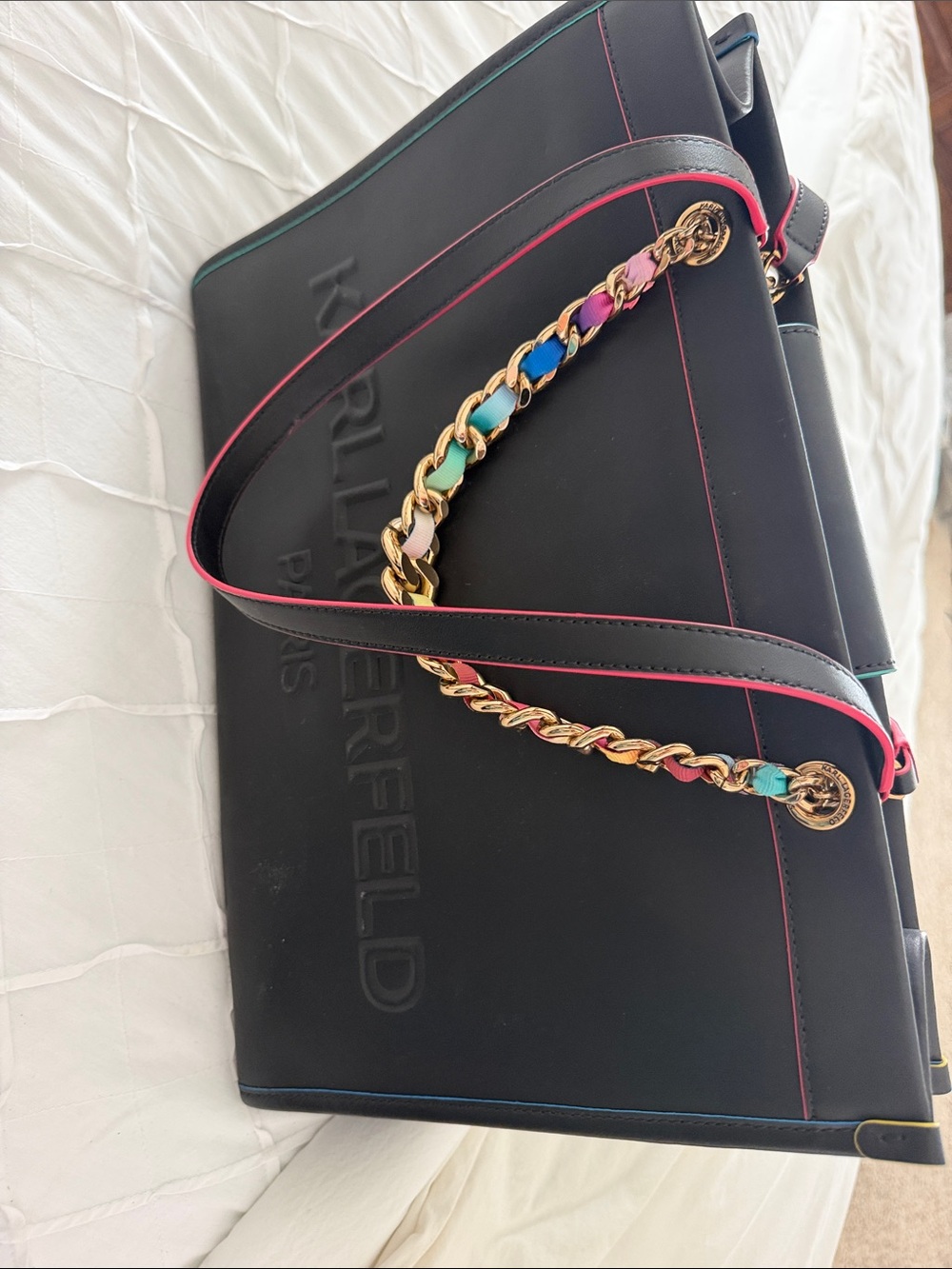 Karl Lagerfeld Black Tote with Multicolor Chain Detail